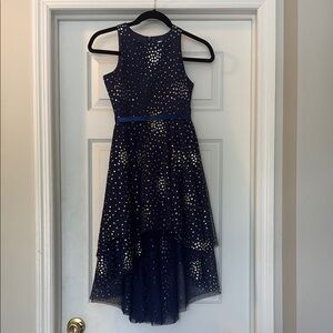 Rare Editions Blue Fit and Flare Sleeveless Halter Dress